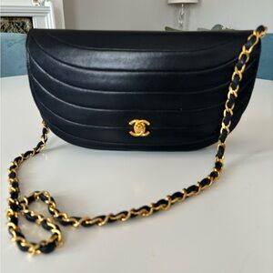 Authentic Chanel Half Moon Lambskin Turnlock Bag